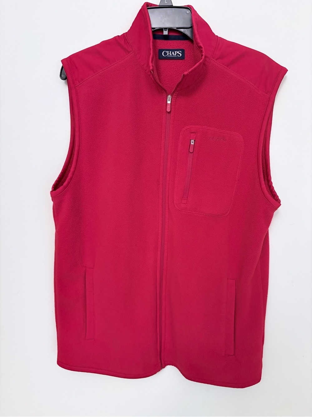 Chaps Men's Bright Red Fleece Vest with Zip Pockets